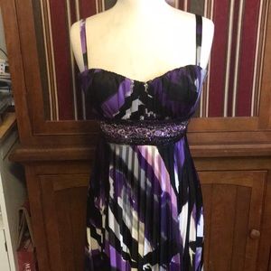 Formal long purple brush stroke print dress